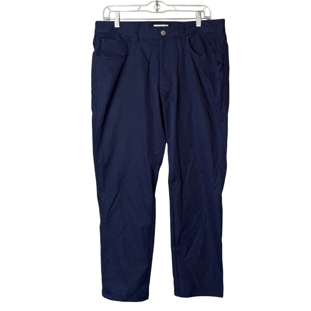 Peter Millar Mens 33x32 Navy Blue Golf Performance Pants Flat Front Casual Chino